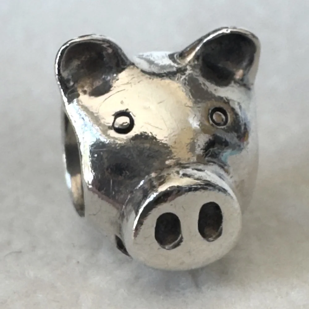 PANDORA Retired Smiling Pig Charm Sterling Silver Signed 925 ALE 790214 - Picture 2 of 4